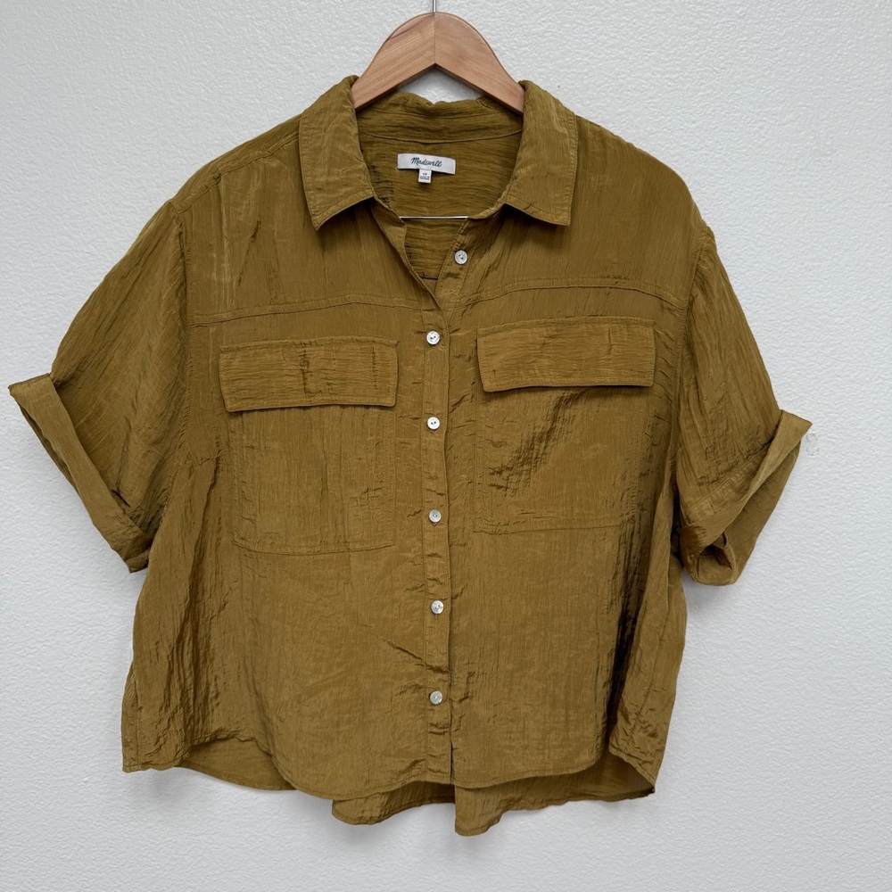 Madewell Crinkled Utility Button Up Shirt Size 1X - Picture 2 of 5